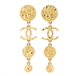 💛Authentic CHANEL Hammered Gold Drop Earrings - Like New Condition!